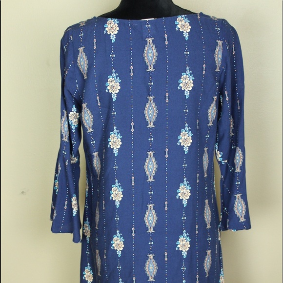 Sydney Rose Crew Neck Quarter Sleeve Blue Dress - Picture 3 of 3